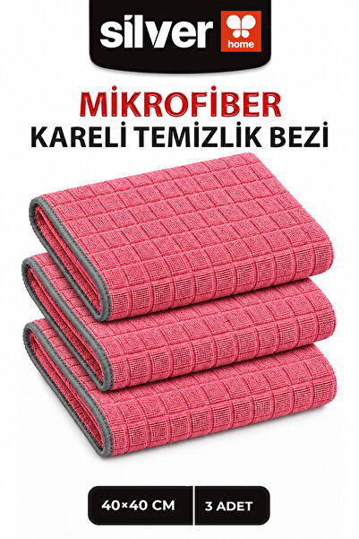 SİLVER HOME 3’lü Kareli Mikrofiber Temizlik Bezi 40x40 cm 320 GSM Süper Emici...