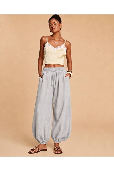 Pasaklı Giyim Women's Gray Pocketed Elastic Waist Loose Cut Elastic Cuffed Sh...