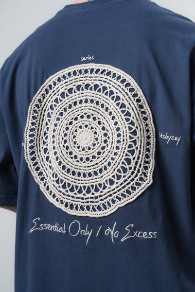 Respire Tricou Oversize Bărbați cu Broderie și Imprimeu Mandala pe Spate