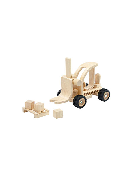 PLANTOYS Forklift, Large Wooden Forklift with Pallet and Wooden Cubes