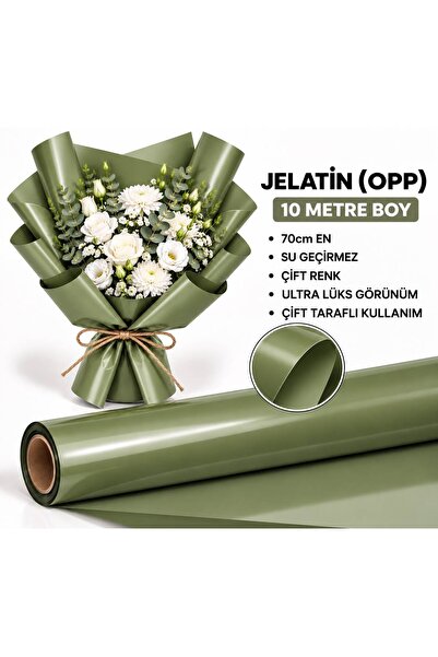 70cm x 10m OPP (JELATİN) Çiçek Buket Ambalaj Kağıdı - Haki Yeşil Çift Taraflı
