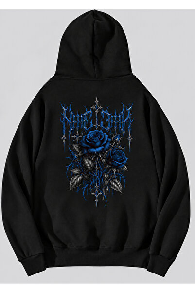 Electric Blue Tasarım Baskılı Premium Hoodie Kapuşonlu Oversize Sweatshirt