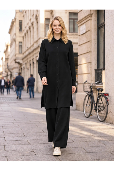 Nuss 1096 Long Tunic Detail Self-Patterned Suit Black