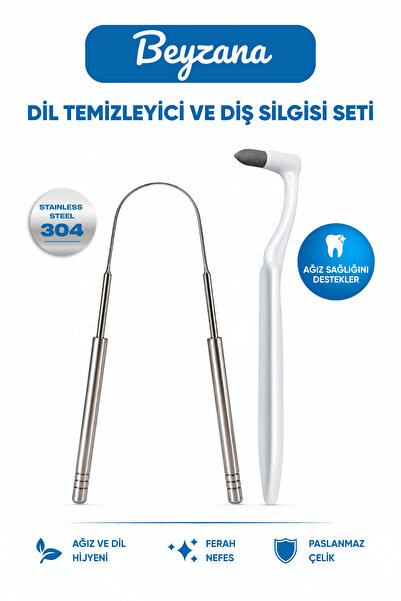 BEYZANA Gümüş Dil Temizleyici ve Diş Silgisi 2’li Ağız Bakım Seti