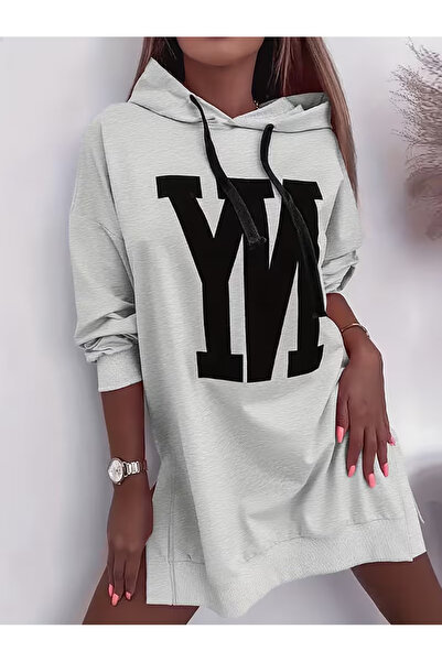 Machetta Kadın YN Baskılı Uzun Kapüşonlu Sweatshirt