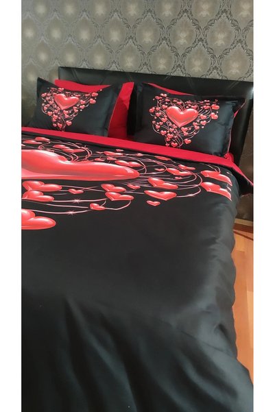 AYBERK HOME TEXTİLE Bergüzel 5D Printed Cotton Double Duvet Cover Set with 6-Piece Fitted Sheets