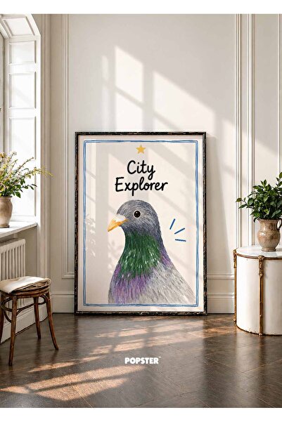 Güvercin Poster - City Explorer - Mavi Bordürlü Kuş Portresi - ( Çerçevesiz )
