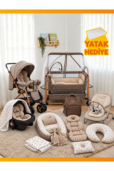 modabebekler Bebek Arabası 15 Parça Anne Yanı Bebek Çeyiz Seti Puset Beşik Ana Kucağı Anne Çantası Yatak Hediyeli