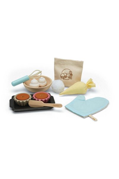 PLANTOYS Cupcake Set, Wooden Pretend Play Baking and Decorating Set