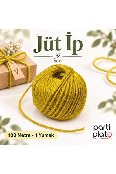 Parti Plato Jüt İp 100 Metre 1 Yumak Sarı Hediye Paketleme Makrome Hobi İpi
