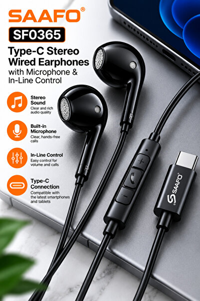 Saafo SF0355 Type-C Single Headset with Microphone & In-Line Volume Control