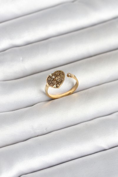 STİLLOVE 316L Steel Gold Color Heart Model Women's Ring