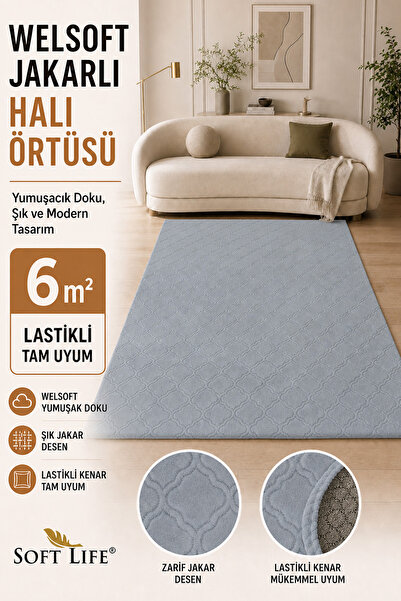 Welsoft Jakarlı Halı Örtüsü 6 m² Lastikli - Marekeş, Tam Uyum, Yumuşak Dokulu, Modern Desen