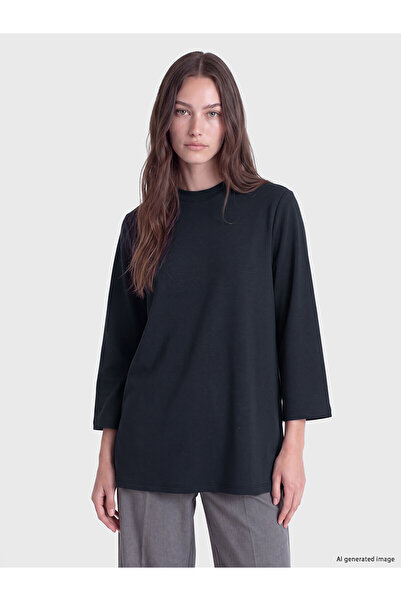 LC Waikiki Nevavm Farkıyla Lcw Modest Navy Blue Interlock Plain Oversize Wome...