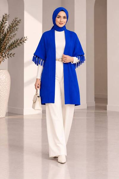 MAY MARA Women's comfortable fit tweed poncho cardigan with tassel detail on ...