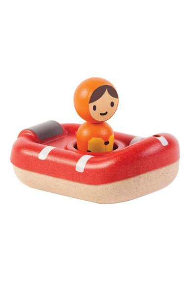 PLANTOYS Coast Guard Boat, Wooden Bath Toy Boat with Driver