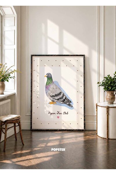 Güvercin Poster - Pigeon Fan Club - Minimal Kuş İllüstrasyonu - ( Çerçevesiz )