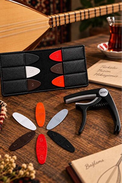 Midex LCT-90BK-M Kaliteli Bağlama Capo (6 Renk Mızrap + Deri Mızrap Cüzdanı S...