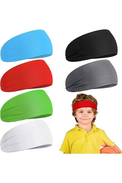 YRQX 6 Pcs Kids Boys Headbands, Athletic Sweatbands, Elastic Hairbands for Sp...