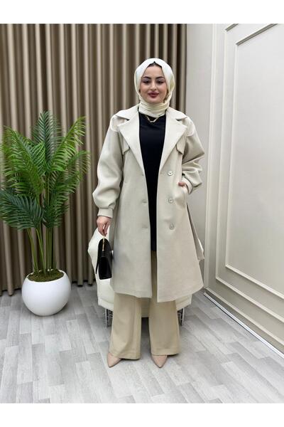 azeldembutik Premium Modern Kaşe Kaban Ful Beden Tela Lamineli