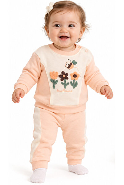 İrem Çocuk Giyim Baby Girl Bee Tulip Embroidered Text Patterned Powder Color ...