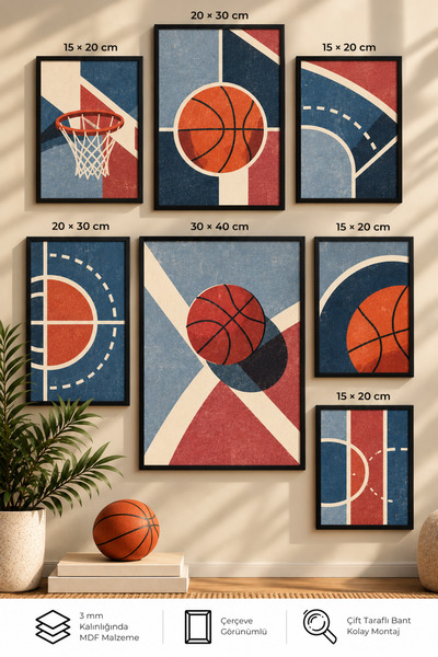 UNT 7-Piece Frame-Looking Modern Painting Set |   Children's Room - Basketbal...
