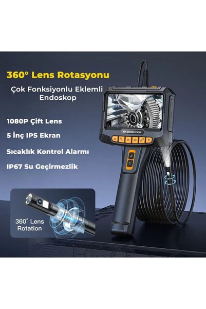 idragon G10 Pro 10m Kablolu 360° Dönebilen Çift Lensli Eklemli Endoskop - 5 İnç IPS Ekran, Sıcaklık Sensörlü Sanayi Boroskopu