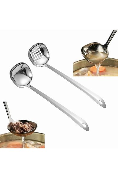 TERRIFI Stainless Steel Ladle and Slotted Spoon Set for Kitchen Cooking and S...