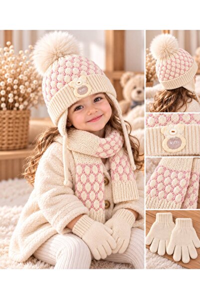 Kitti 1-4 Years Old Baby Girl & Child Scarf, Beanie, Gloves 3-Piece Set