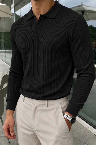 GENIUS STORE Erkek Polo Yaka Kazak Fitilli Anti Pilling Tüylenme Yapmaz Regular Fit Erkek Triko Kazak