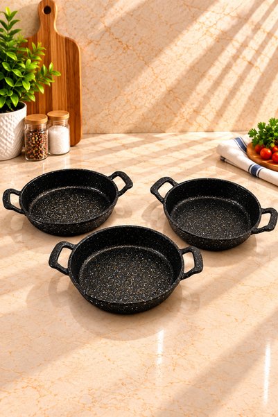 Rivorn Kendinden Kulplu Granit 3'lü Fırına Girebilen Sahan Seti 18+20+22 cm