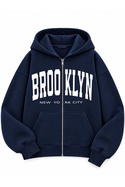 Çocuk 3 İplik Yazı Baskılı Fermuarlı Hoodie – Kapüşonlu Cepli Sweatshirt