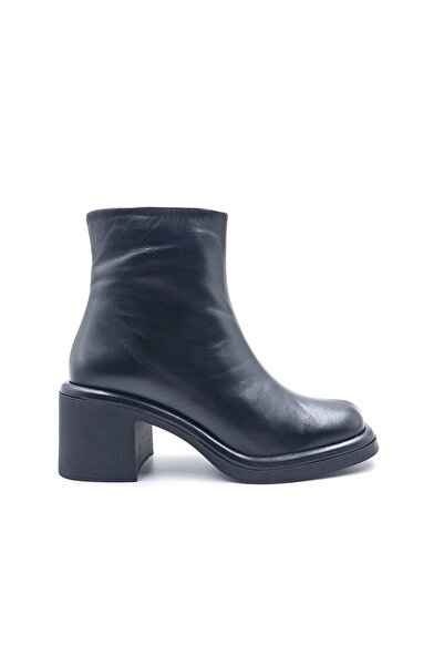 Cassido Genuine Leather 6 cm Thick Heeled Women's Black Booties