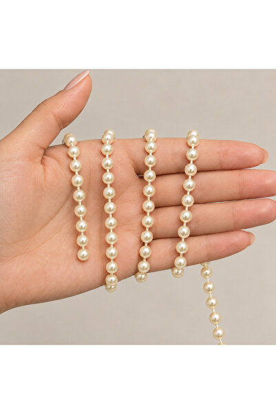 Renk İthalat Single Row Pearl Cream 6 mm 27 Meters Coated Beads Ornament Deco...