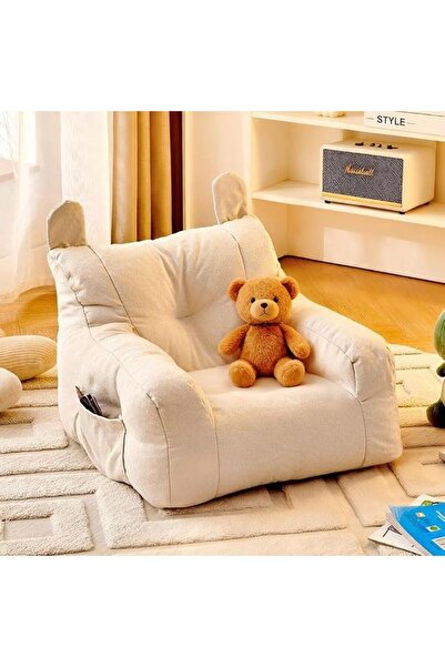 oldlaiben Cute Bear Ears Design Baby Mini Sofa-Beige Linen Sofa Comfortable B...