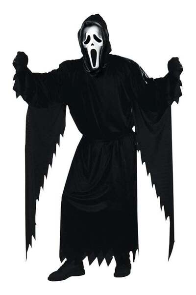 Generic Adult Ghost Face Horror Costume – Black Hooded Robe With White Scream...
