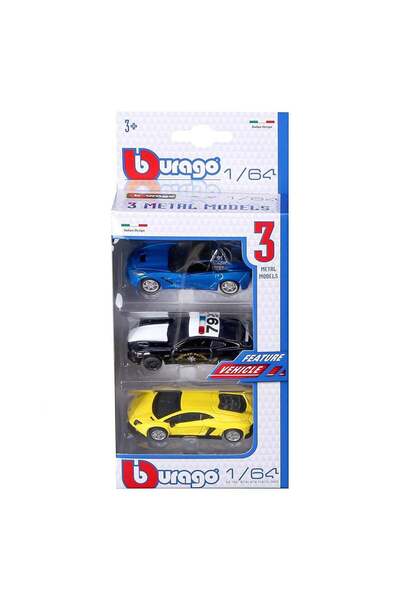 Generic Bburago 1:64 Feature Vehicle (Pack of 3, Styles May Vary)