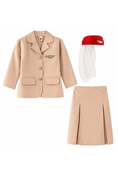Generic Girls Air Hostess Costume Set with Hat – Airline Crew Role Play Fancy...