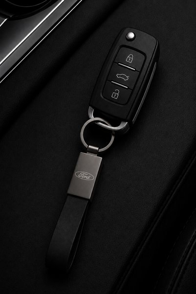 Baghes Keychain Shiny Metal & Leather – Double-Sided Logo, Premium Stylish Design, 12 X 2 cm Size, Ford Car Accessory