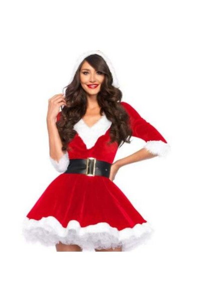 Generic Women’s Christmas Santa Dress Costume – Red Velvet Mini Dress with Ha...