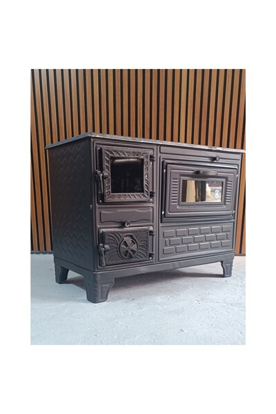 flamestove FİRE STOVE FRS-326 Mat Siyah 40'lık Döküm Tuğlalı Kuzineli Emaye S...