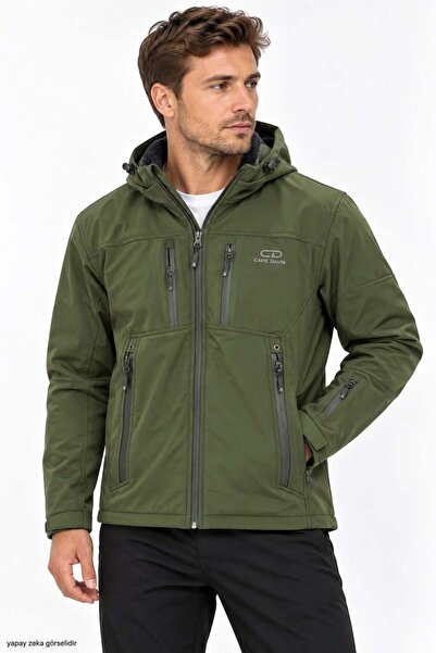 ModaPlaza Men's Top Pocket Zippered Plush Lined Hooded Softshell Coat 161