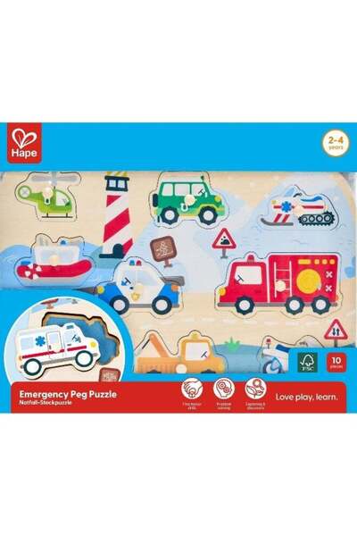 Generic Hape Emergency Vehicles Wooden Peg Puzzle (10 Pieces)