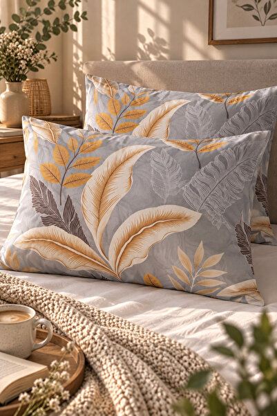 Cottessia Home Modern Leaf Patterned 2-Piece Pillowcase 50X70 cm Cotton