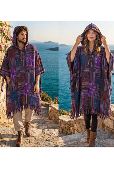 AYASOFYA OTANTIK Unisex Nepalese Ethnic Authentic Patterned Hooded Pocketed P...