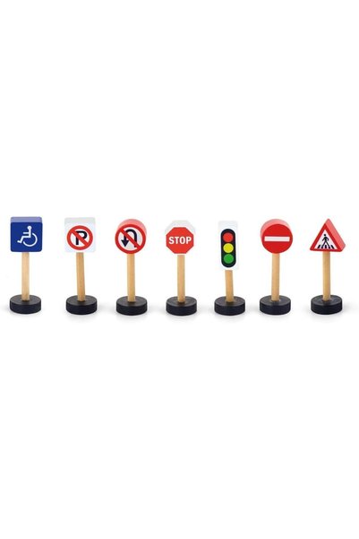 Generic VIGA Wooden Traffic Sign Set - 7-Piece Montessori Road Play Accessori...