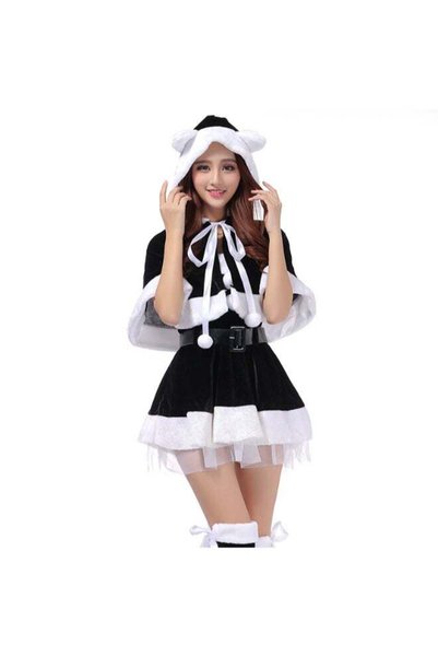 Generic Women’s Christmas Santa Cape Dress Costume – Black Velvet Mini Dress ...