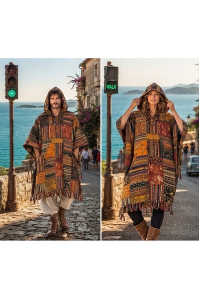 AYASOFYA OTANTIK Unisex Nepalese Ethnic Authentic Patterned Hooded Pocketed P...
