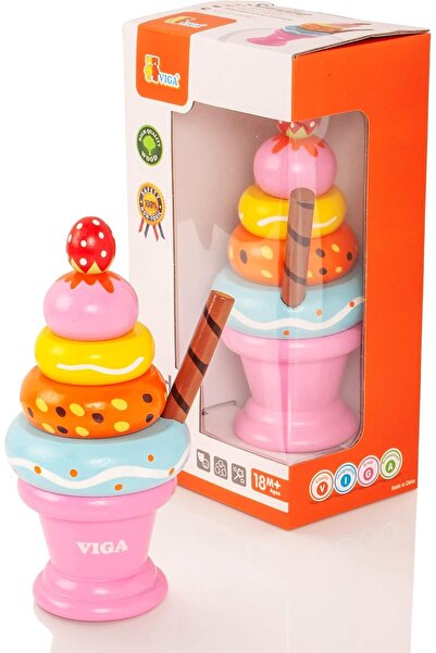 Generic VIGA Wooden Ice Cream Sundae Stacking Toy - Colorful Pretend Play Des...