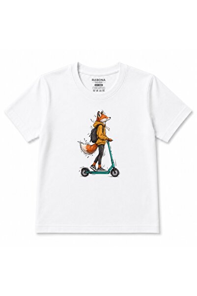 Rabona Fashion Urban Fox Scooter Adventure Graphic Kids T-Shirt